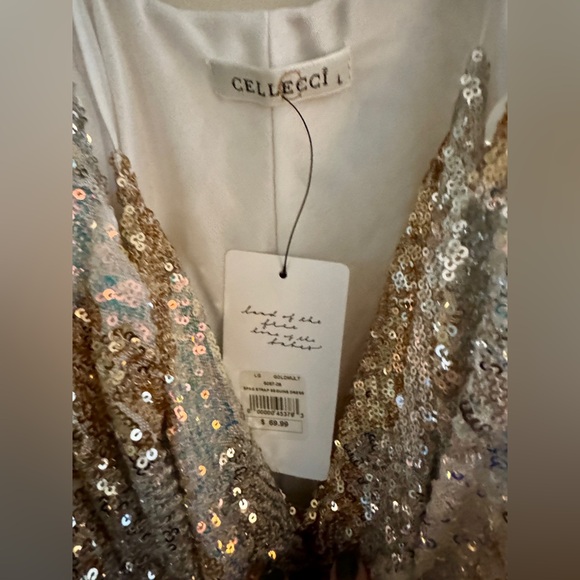 American Threads Gold and Silver Sequin Spaghetti Strap Mini Dress LG NEW YEARS - Picture 4 of 4